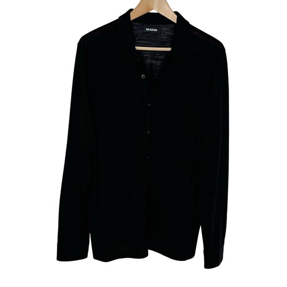 Naadam Long Sleeve Wool Button Up Shirt Mens Large Black Collared - Picture 2 of 10